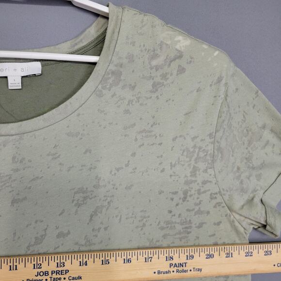 eri + ali for Anthropologie Top Womens L Sage Green Burnout Layered Tee Utility - Picture 7 of 13